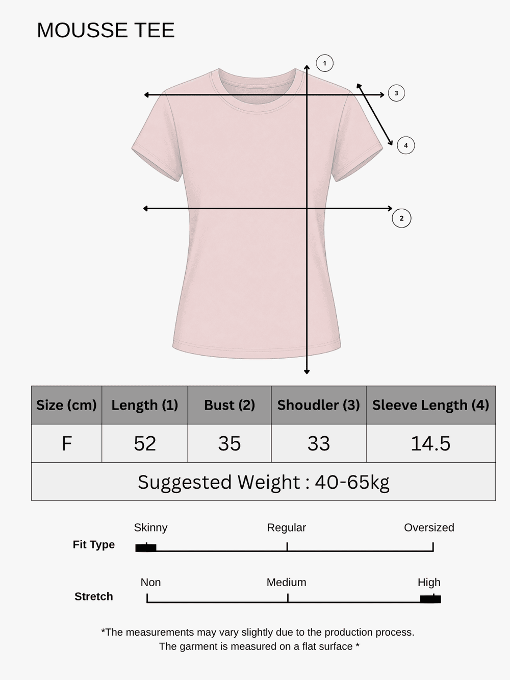 Size chart for Mousse Tee- Lemon