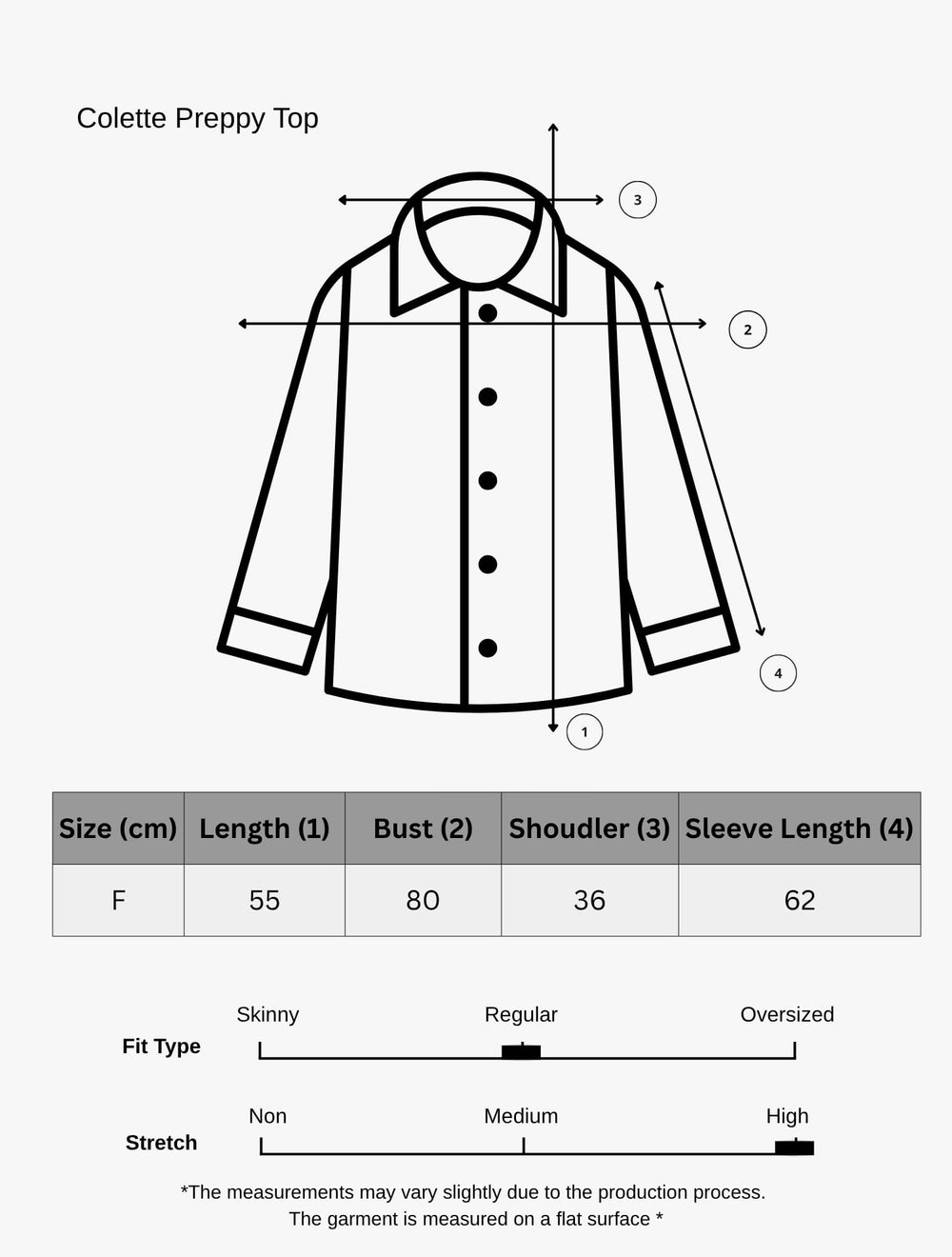 Size chart for Colette Preppy Top - Grey