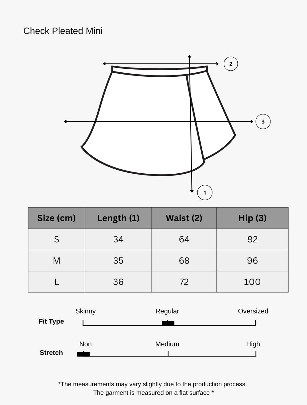 Size chart for Check Pleated Mini Skirt - Navy