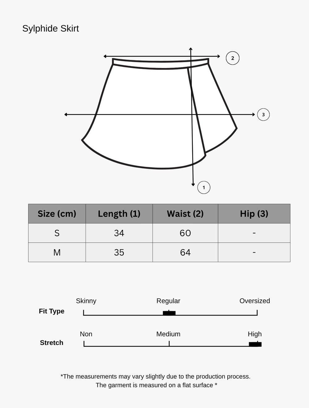 Size chart for Sylphide Skirt - Black