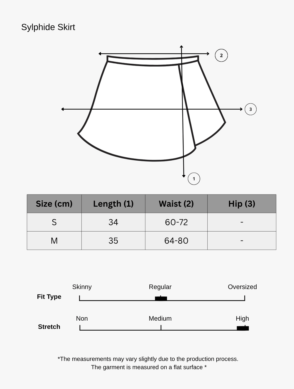 Size chart for Sylphide Skirt - Mist Grey