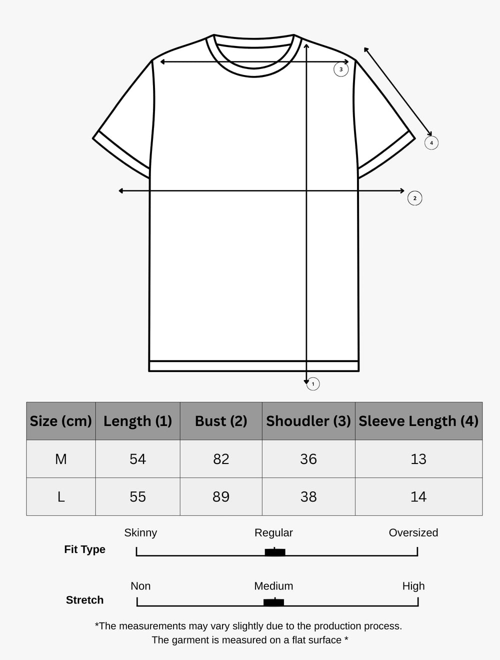 Size chart for Standard Tee - Grey