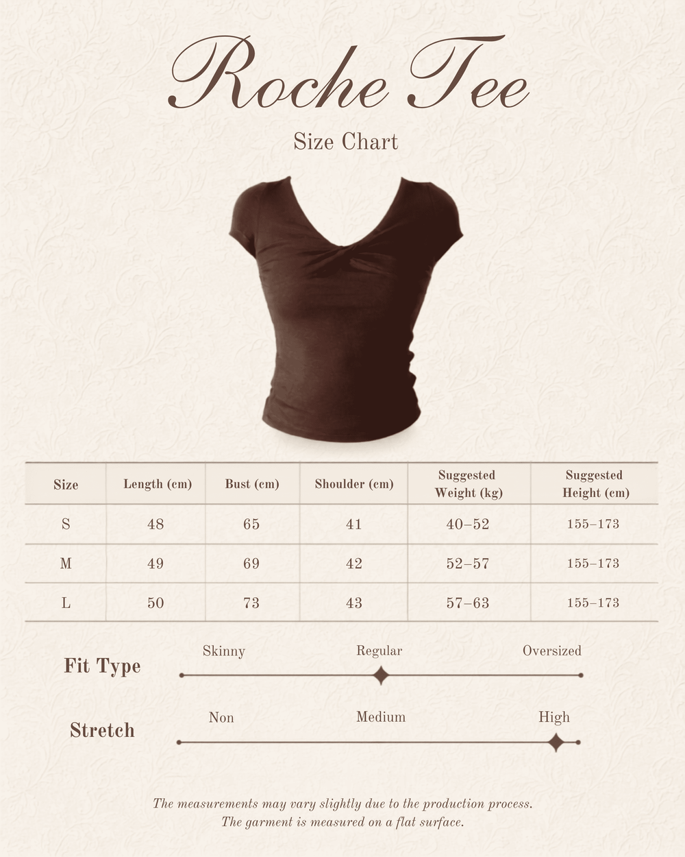 Size chart for Roche Tee - Black