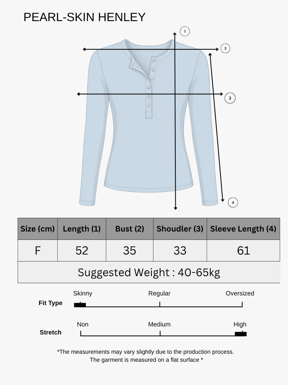 Size chart for Pearl-Skin Henley- Baby Blue