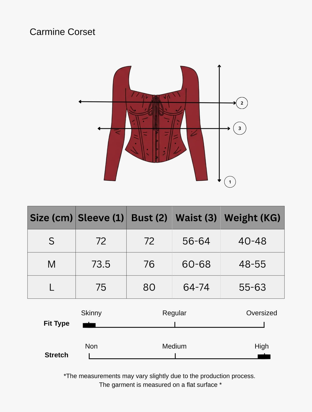 Size chart for Carmine Corset