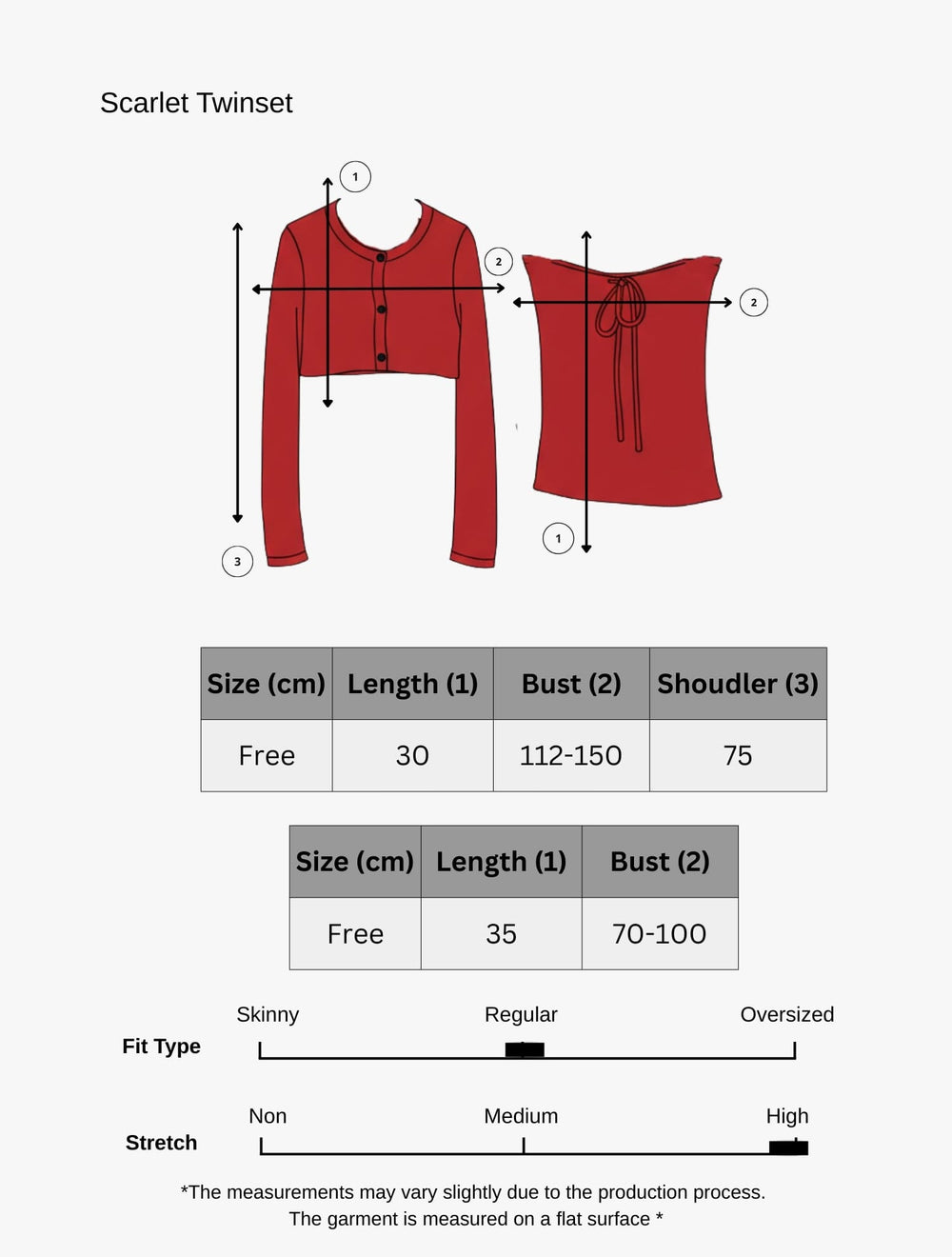 Size chart for Scarlet Twinset