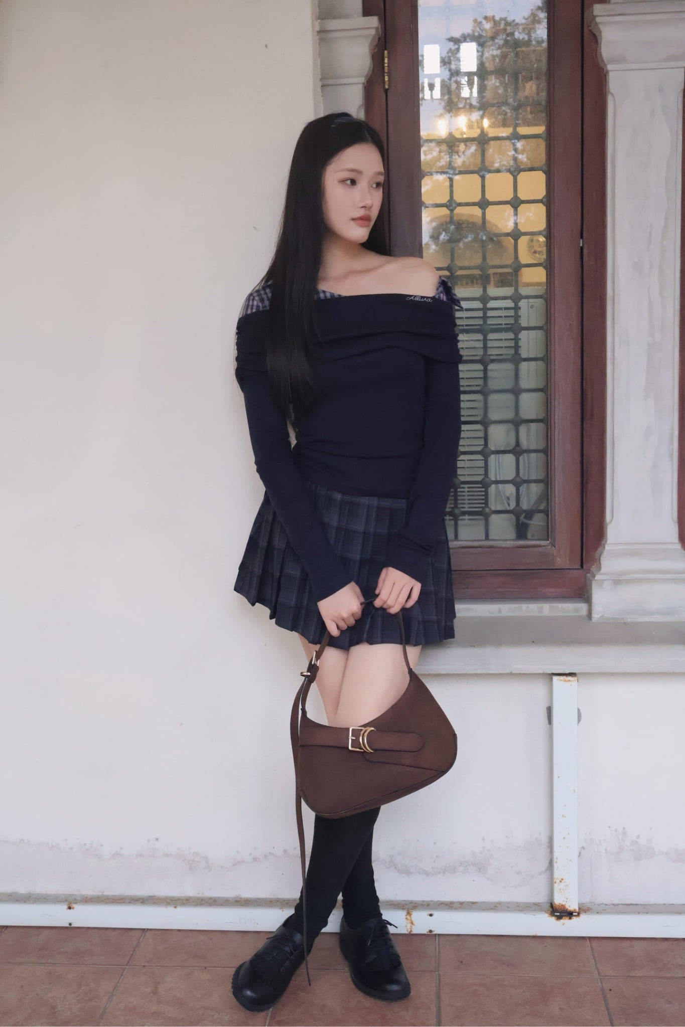 Check Pleated Mini Skirt - Navy