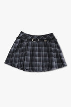 Check Pleated Mini Skirt - Black