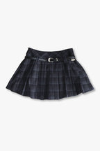 Check Pleated Mini Skirt - Navy