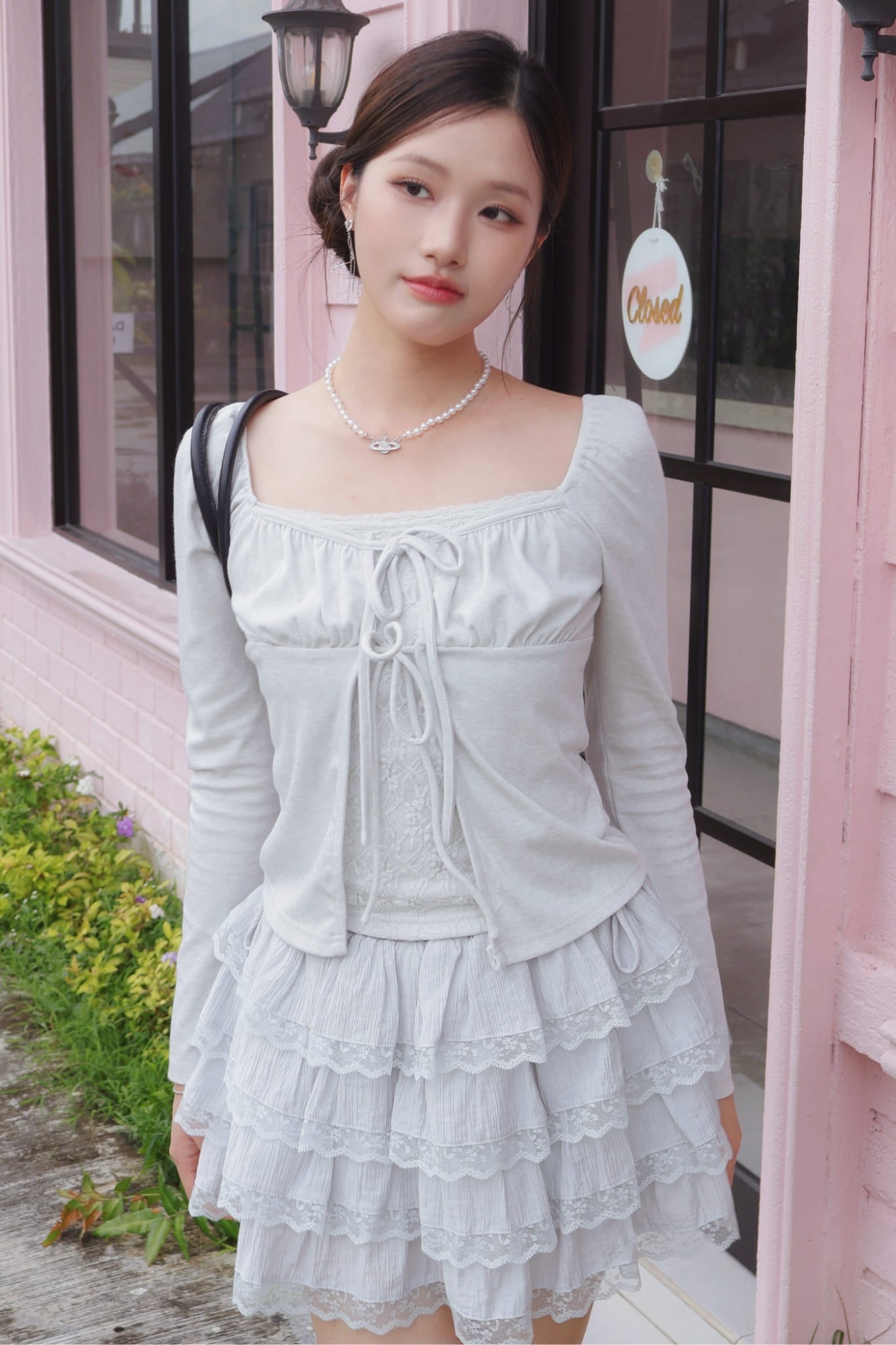 Amelie Tie Cardigan - Mist Grey