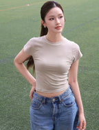 Crew Neck Crop Tee - Beige