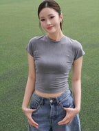 Crew Neck Crop Tee - Deep Grey