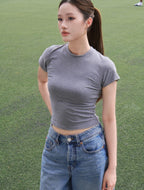 Crew Neck Crop Tee - Deep Grey