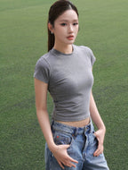 Crew Neck Crop Tee - Deep Grey