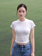 Crew Neck Crop Tee - White