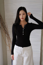 Pearl-Skin Henley- Black