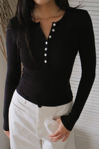 Pearl-Skin Henley- Black