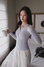 Pearl-Skin Henley- Baby Blue