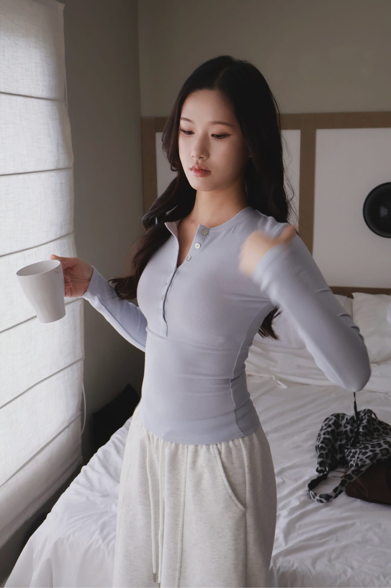 Pearl-Skin Henley- Baby Blue