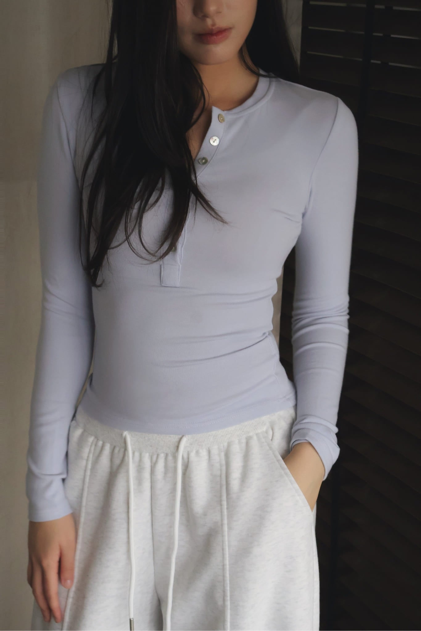 Pearl-Skin Henley- Baby Blue