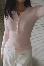 Pearl-Skin Henley- Pink
