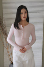 Pearl-Skin Henley- Pink