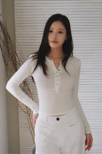 Pearl-Skin Henley- White