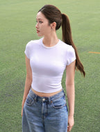 Round Neck Crop Tee - White