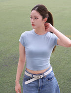 Round Neck Crop Tee - Blue