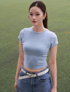 Round Neck Crop Tee - Blue