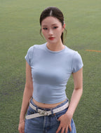 Round Neck Crop Tee - Blue