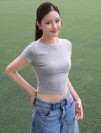 Round Neck Crop Tee - Grey