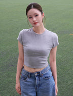 Round Neck Crop Tee - Grey