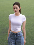 Round Neck Crop Tee - White