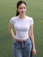 Round Neck Crop Tee - White